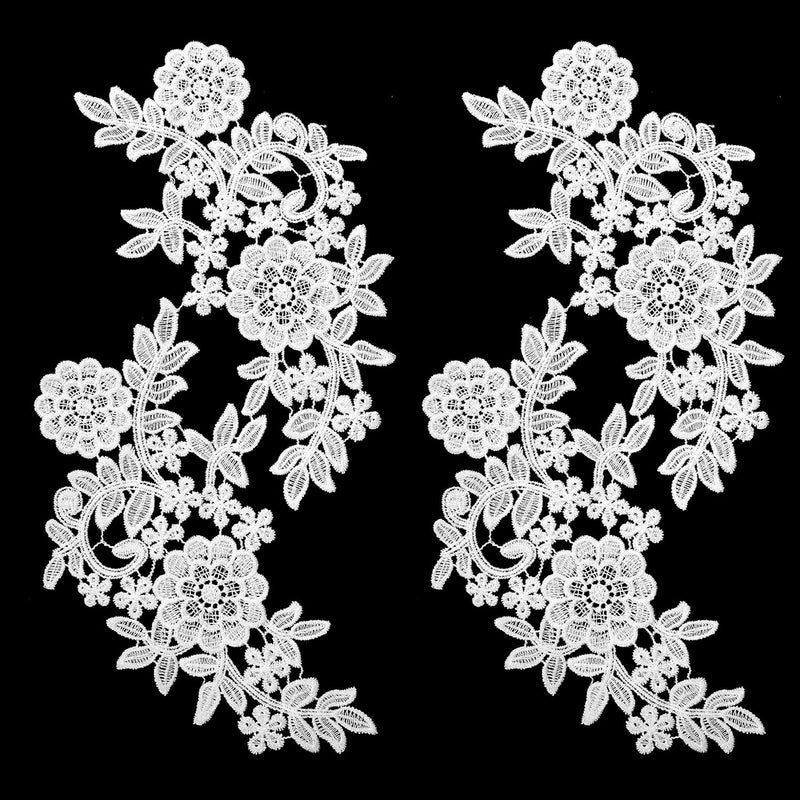 oruola 4pcs Lace Appliques Embellishments,3D Floral Embroidery Vintage Applique Patches,Polyester Soild Embroidered Lace for DIY Clothing Wedding Dress Decoration,White - Image 1